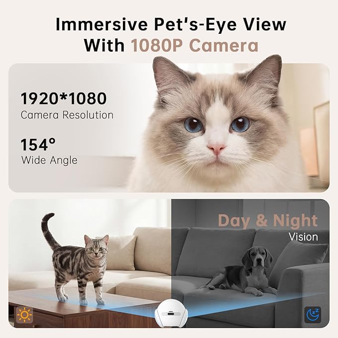 2026 Upgraded Pet Camera Movable 1080P, 2-Way Audio Cat/Dog Camera Robot, Night Vision, Battery-Operated, Auto-Recharge Smart Cam with App Control, Motion Detection, Support Cloud & SD Card Storage