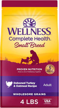 Wellness Complete Health Small Breed Adult Dry Dog Food, Wholesome Grain Kibble, Natural, Turkey and Oatmeal Recipe, 4 lb Bag