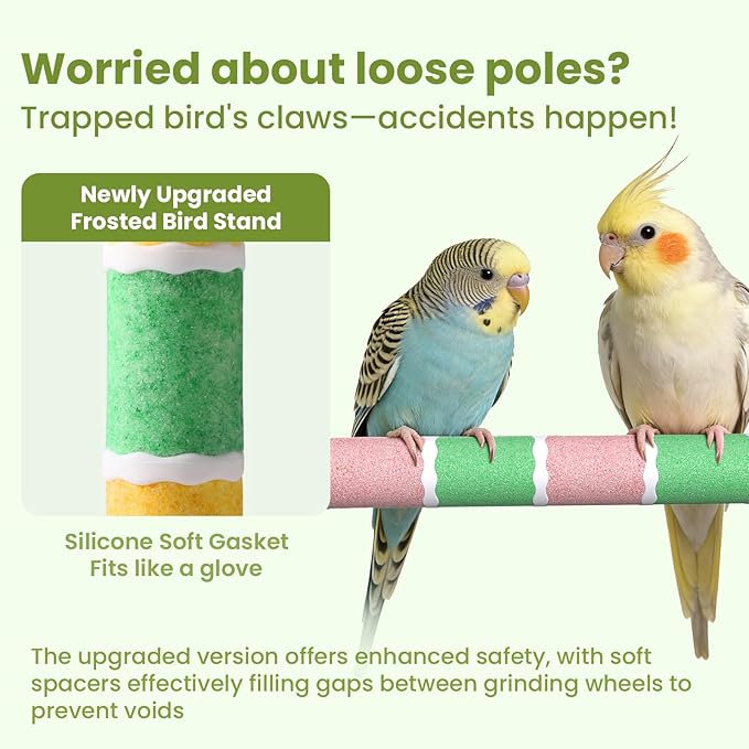 Bird Perch Stand Sandblasted Rough-Surface Cage Accessories,Parrot Beak & Claw Grinding Stone Sticks,Safe Non-Toxic Claw Trimmer Chew Toy for Parakeets,Cockatiels,Finches,Lovebirds