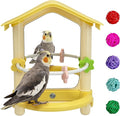 kathson Bird Mirror with Plastic Perch and 5PCS Colorful Rattan Balls Parakeet Hanging Swing with Mirror Interactive Toy Bird Cage Accessories for Cockatiel Parrot Conures Cockatoo Finch(Yellow)