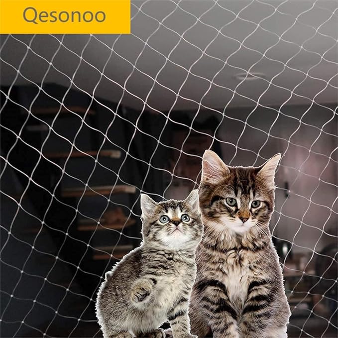 Cat Anti-Fall Fence Nets - Transparent Nylon Pet Mesh Fence for Balcony, Window, Stairs (10*33ft)