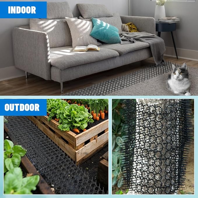8.5 X 6.5 Inch Scat Mat for Cats with 12 Garden Staples & 12 Ties, 24 Pack Cat Deterrent Mat for Garden Fence & Animal Barrier