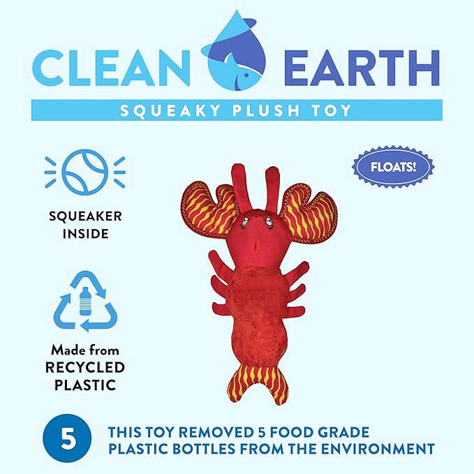 Spunky Pup Clean Earth Plush Lobster | Made from 100% Recycled Water Bottles | Small