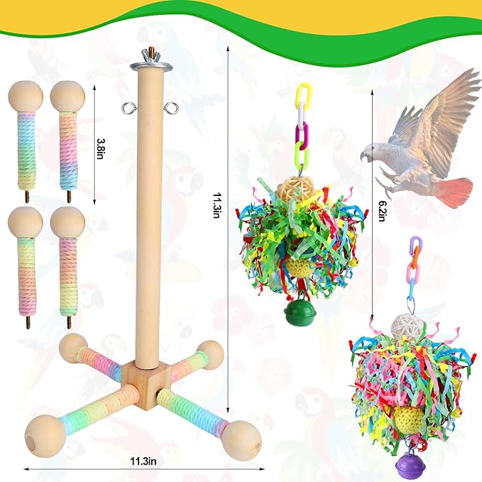 BABORUI Bird Toys, Parrot Foraging Shredder Hanging Toys with Perches for Cage