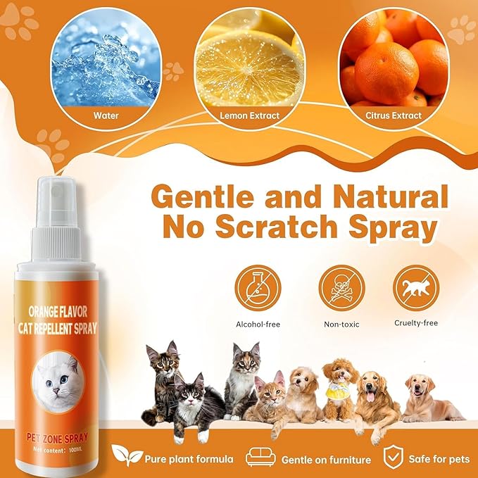 Cat Deterrent Spray, Natural Cat Spray Deterrent for Urine Marking & Scratching, Safe Indoor & Outdoor Effective Cat Scratch Deterrent Training Aid for Furniture - 2 Pcs
