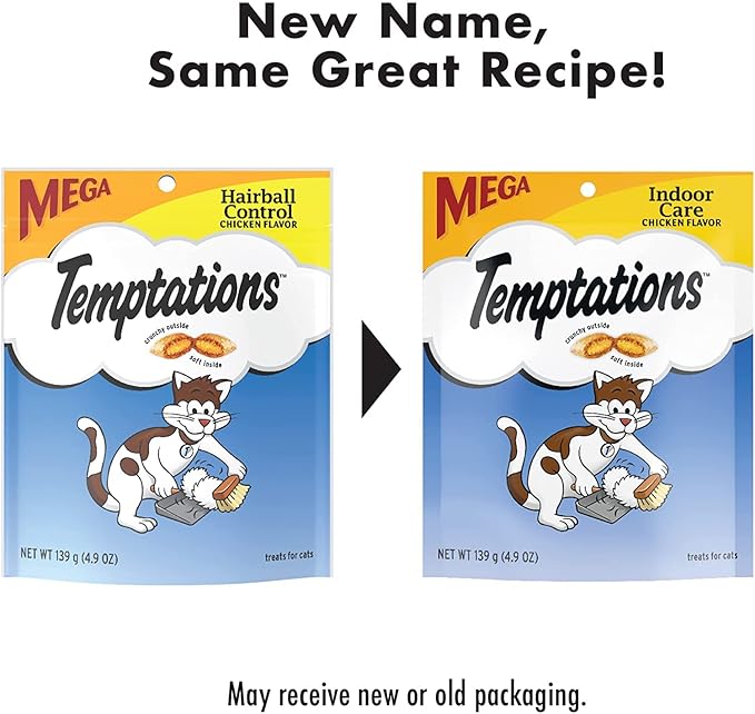 Whiskas Temptations Indoor Care Chicken Flavor Cat Treats, 4.9 oz Pouch, 3 Pack