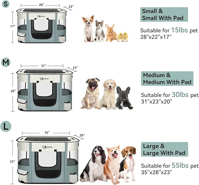 Dog Playpen,Cat Pet Puppy Pen,Portable Playpens for Dogs Indoor Outdoor Travel Camping Use,Foldable Dog Kennel Tent Crate for Rabbit Small Animals with Carrying Case (Grey, Small)