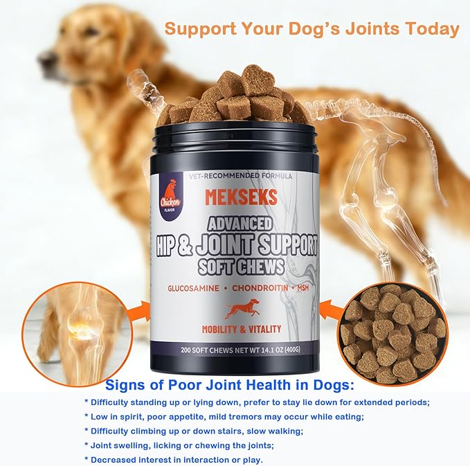 Advanced Dog Hip Joint Health Supplement Chews with Glucosamine for Dogs, + Chondroitin, MSM, Turmeric & Green Lipped Mussel, Support Mobility, Pain Relief for Senior All Breeds Soft Chewable Treats