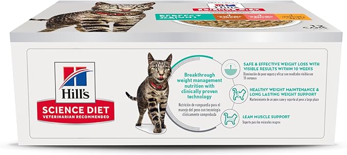 Hill's Science Diet Adult 1-6 Perfect Weight Wet Cat Food, Variety Pack: Vegetable Chicken, Turkey, & Salmon, 2.9 oz. Cans, 12-Pack