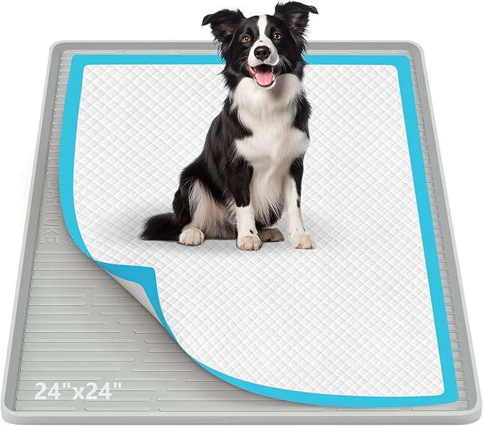 Pee Pad Holder for Dogs, 24" x 24" Silicone Pee Tray Mat High Edge, Leak-Proof, No Spill Pet Pad Holder for Puppy, Cat, Rabbit, Training Pads for Floor Protection, No Pee Pads