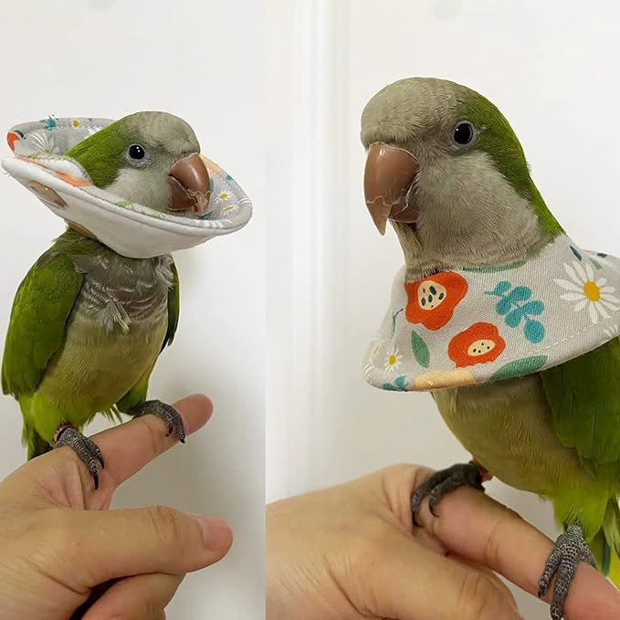 Bird Collars for Monk Parakeets, Quaker Parrot Feather Plucking Soft Collar, Parrot Recovery Cones Sun Conure Neck Feather Protection Anti-Bite Collar with Hanger