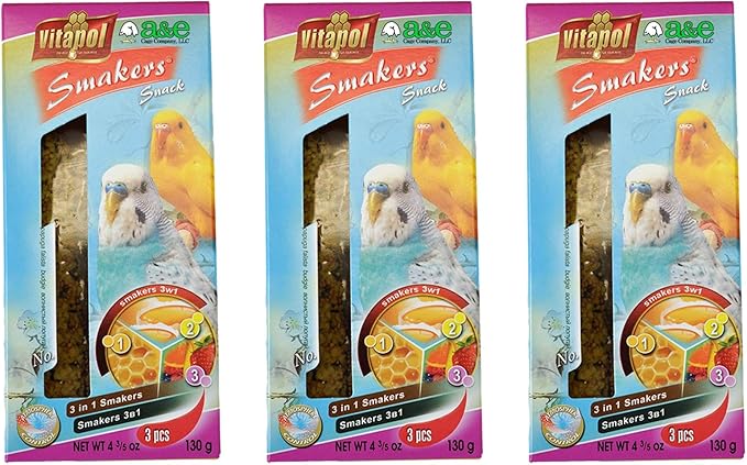 A&E Cage Co. 9 Pack of Smackers Parakeet Treat Sticks, 7.25 Inches Each, Assorted Flavors