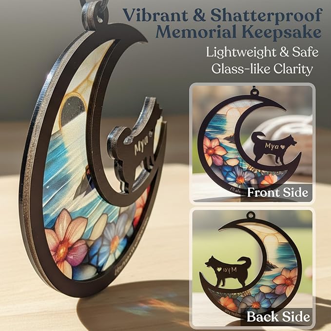 Personalized Dog Memorial Suncatcher, Custom Pet Breeds Suncatcher with Name Date, Pet Loss Suncatcher, Stained Glass Style Light Catcher, Dog Memorials & funerary, Gifts for Pet Loss