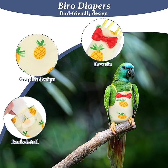 3Pcs Bird Diaper, Washable Bird Diaper, Reusable Flight Suit with Waterproof Inner for Pet Birds, Cute Diapers for Parrots Conure Cockatiel