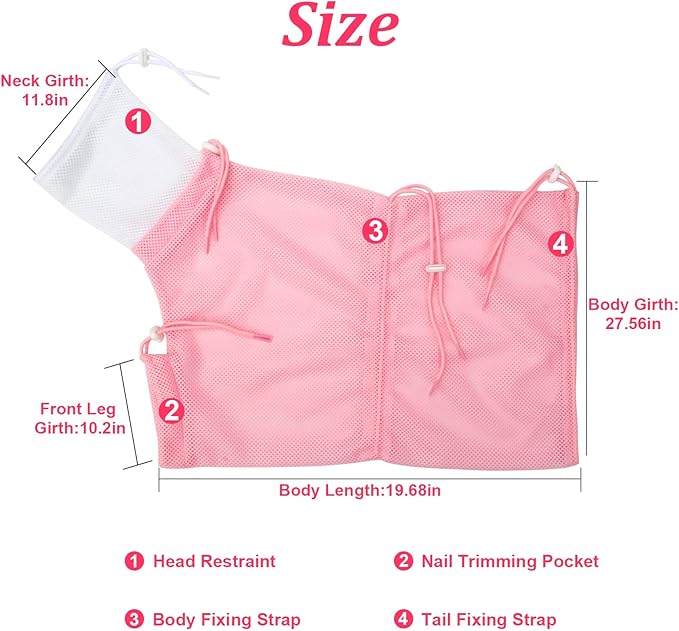 Cat Bathing Bag, Breathable Mesh Cat Shower Bag Anti Scratch Adjustable Cat Grooming Bag for Nail Trimming Polyester Soft Washing Bag