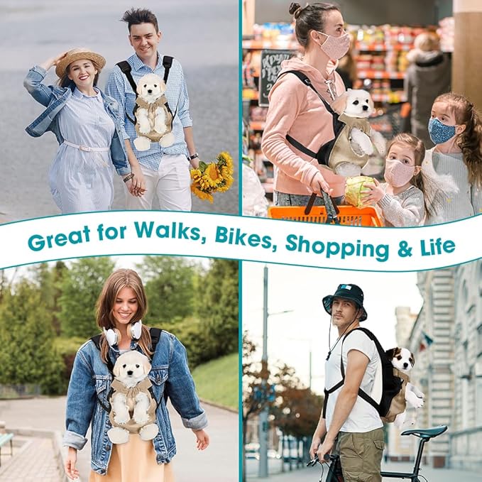 Dog Backpack Carrier, Adjustable Pet Front Carriers, Legs Out Carrying Sling Travel Bag for Small Medium Dogs 4-7 Lbs, Soft Wearable Puppy Chest Carry Backpacks for Walking/Hiking/Camping/Traveling