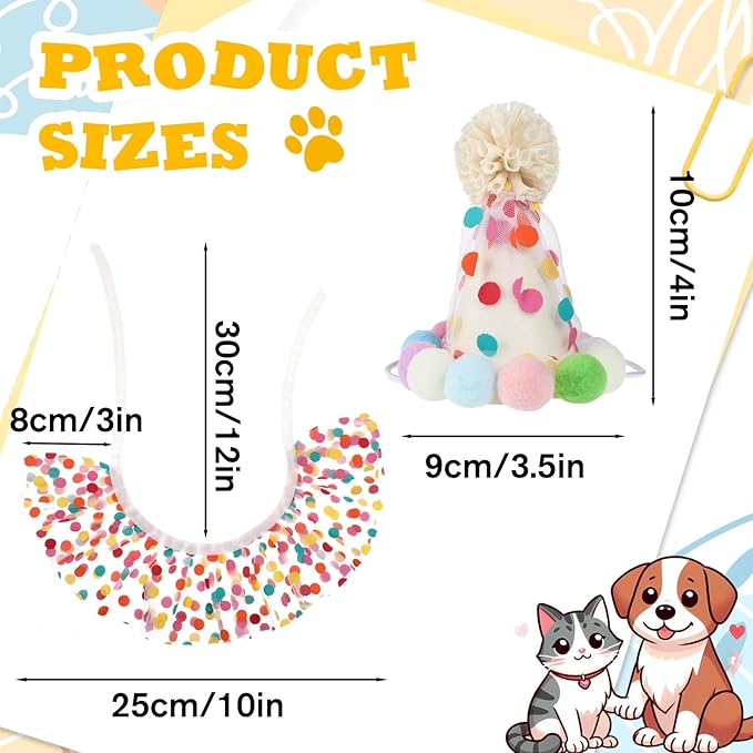 Cat Birthday Hat Outfit Bandana Scarf, Party Hat Dog Costumes Cute Lace Puppy Bib Scarf Party Decorations Set for Small Medium Cats & Doggy