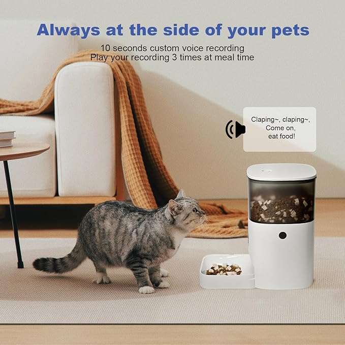 Automatic Cat Feeder, 4L Cat Food Dispenser with 10s Voice Recorder, Pet Feeder up to 8 Meals per Day, Timed Dog Feeder with Dry Food Sealed Ring