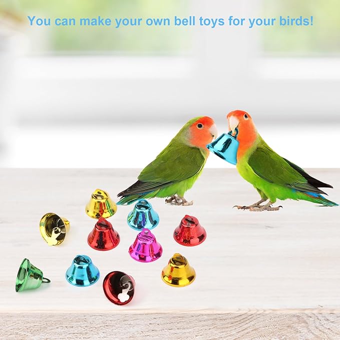 Hypeety Parrot Chew Toys Swing Colorful Bells Chandelier Bird Hanging Toy Parrot Cage Craft Toys Cages African Grey Conure Cockatiel 10pcs Bells