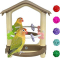 kathson Bird Mirror with Plastic Perch and 5PCS Colorful Rattan Balls Parakeet Hanging Swing with Mirror Interactive Toy Bird Cage Accessories for Cockatiel Parrot Conures Cockatoo Finch(Brown)