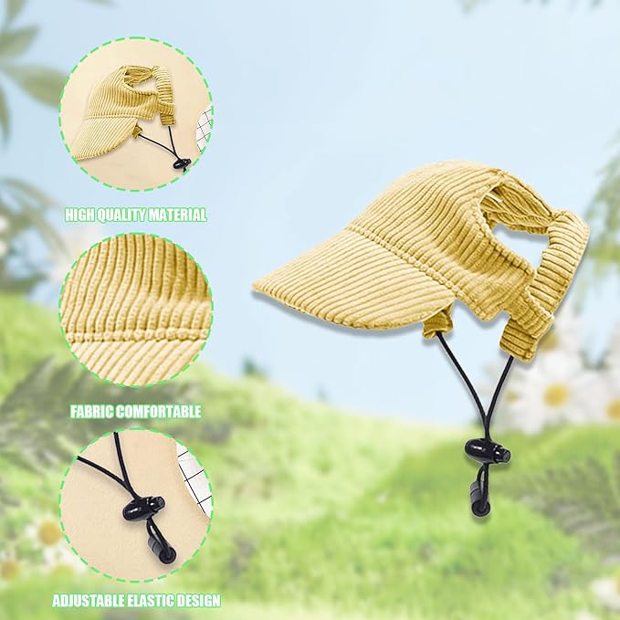 Dog Baseball Cap, Dog Cat Summer Beach Visor Hat with Ear Holes, Adjustable Puppy Sunbonnet Headdress (Yellow, X-Small)