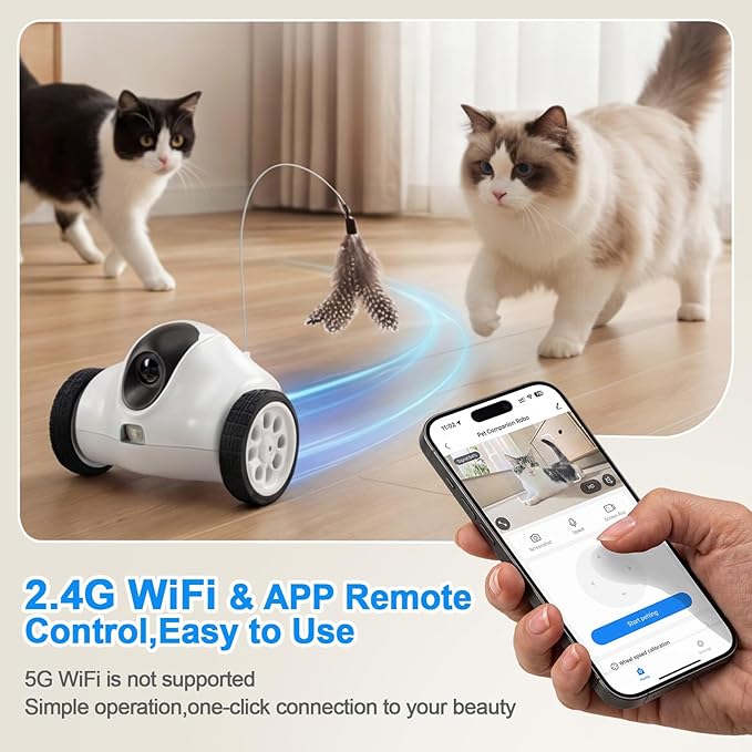 Robot Camera on Wheels 720P Dual Lens,Indoor Movable Security Camera with 2-Way Talk,Bot with Night Vision,Distance Bot App Control for Cats/Dogs/Baby/Elderly