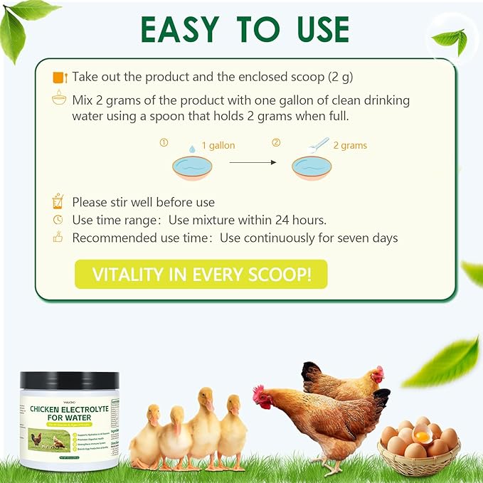 Chicken Electrolytes, Vitamins & Probiotics – Poultry Supplement for Hydration, Immunity & Gut Health – for Chickens, Ducks, Turkeys – 8.8oz Powder – All Ages Formula
