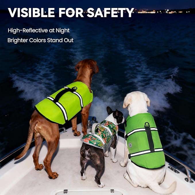 VIVAGLORY Rip Stop Dog Life Vest, Swimming Vest with Handle, Buoyancy for Doggy Puppy, Dog Life Jacket for Swimming & Boating, L, Floral