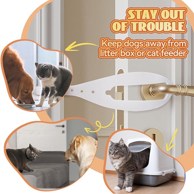 TGIOW Cat Door Latch, 4 Pcs Cat Door Stopper Pet Door Latch to Keep Dog Out of Litter Box and Food, Door Prop for Cat with 5 Adjustable Size Strap 2.5-6" Wide, No Measuring, Easy to Install