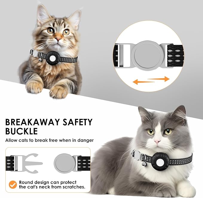 Cat Tracker Compatible with Apple Find My App (Only iOS), No Monthly Fee, Waterproof Pet Tracker for Cats, Black
