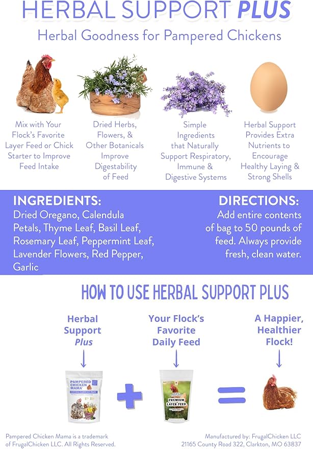 Pampered Chicken Mama Herbal Support Plus Poultry Treat for Overall Health | Mix with Layer Feed, Chick Starter, Chicken Scratch (2.5 Pounds)