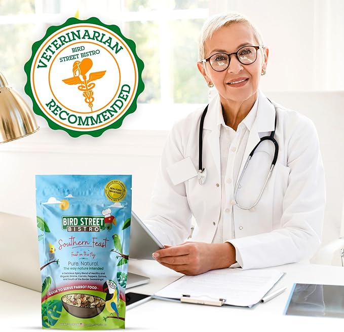 Bird Street Bistro Parrot Food for Parakeets & Cockatiels - Southern Feast - 20 oz - Cooks in 3-15 min, Natural Grains, Fruits & Vegetables - USA Made