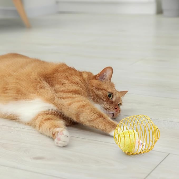 Jecery 5 Pcs Cat Spring Balls Toys Stretchable Rolling Balls Colorful Playful Coils Interactive Action Toy Caged Rats for Kitten Pet Supplies (Yellow Mouse,Yellow)