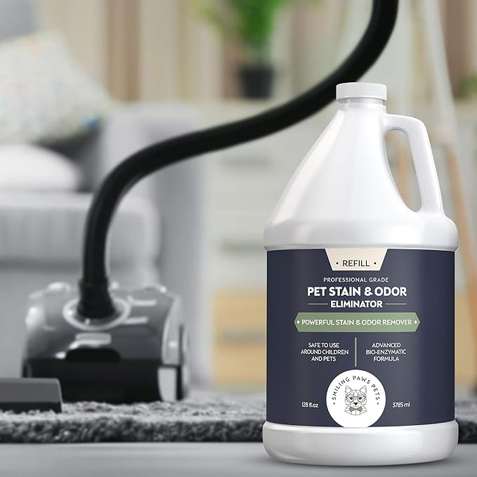 Smiling Paws Pets Cat Urine Odor Remover, Professional Dog Urine Cleaner Solution, Pet Odor & Scent Eliminator - Remove Dog & Cat Urine, Feces & Vomit Stains from Floor & Carpet (1 Gal)