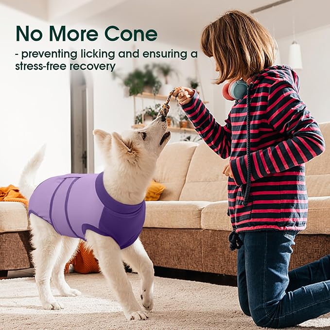 Kuoser Recovery Suit for Dogs After Surgery, Soft Dog Surgery Suit Female Male, Breathable Pet Surgical Recovery Shirt, Anti Licking Dog Onesie for Abdominal Wounds Cone Alternatives, Purple XS