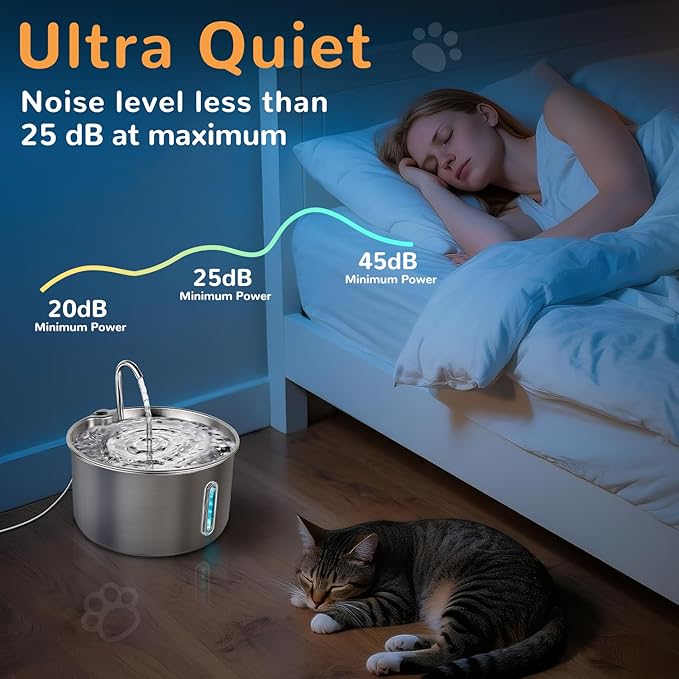 Cat Water Fountain Stainless Steel, 135oz/4L with Adjustable Pump & 3 Flow Modes, Ultra-Quiet Automatic Cat Dog Water Dispenser, Large Capacity Water Fountain for Cats, Dogs, Multiple Pets