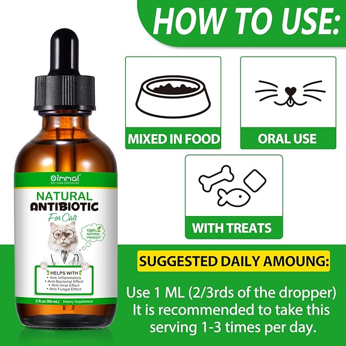 Antibiotics for Cats, Natural Antibiotic Pet Supplements Supports Immune & Cats Allergy Relief, Cat Multivitamin UTI Drops for All Ages & Breeds of Cat, Chicken Flavour - 2 Fl Oz / 1 Pack