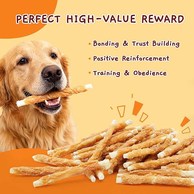 Jungle Calling 52 Count Chicken Wrapped Rawhide Sticks Dog Treats, High-Protein, 5 Inch Digestible Dog Chews for Small & Medium Dogs, Grain Free Training Snacks, 21.2 oz