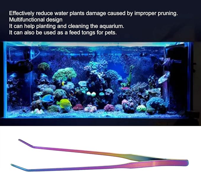 27cm Reptile Feeding Tongs, Rainbow Color Aquarium Tweezers Stainless Steel Fishbowl Long Tweezers, Aquascaping Tools for Hold Worms, Reptiles, Lizards, Bearded Dragon(27cm Curved Clip)