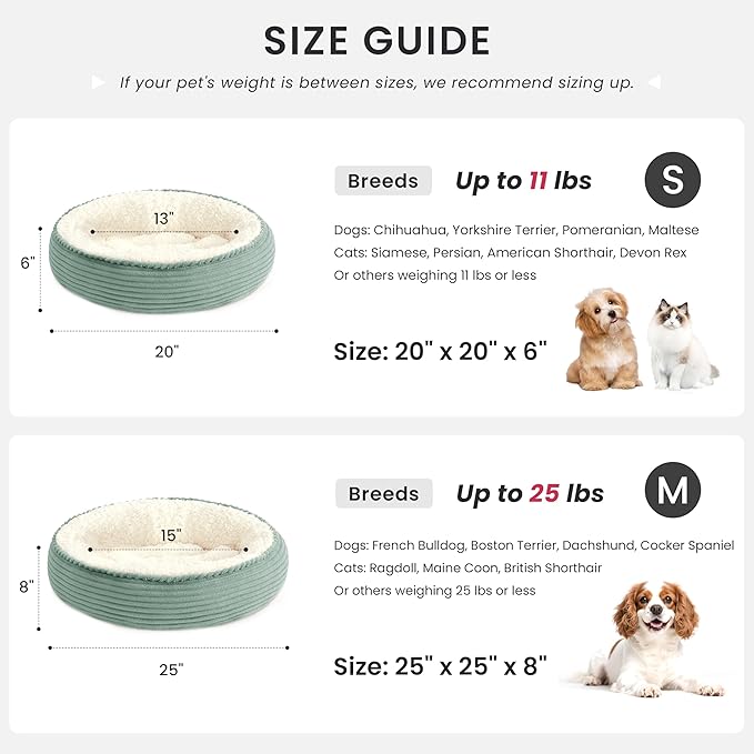 Love's cabin Round Donut Cat and Dog Cushion Bed, 20in Pet Bed for Cats or Small Dogs, Anti-Slip & Water-Resistant Bottom, Super Soft Durable Fabric Pet beds, Washable Luxury Bed Apple Green Stripe
