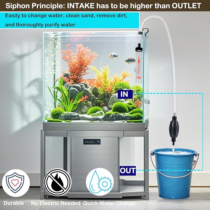 5ft Aquarium Siphon Vacuum Cleaner-Hand Siphon Pump Water Changer for Fish Tank Cleaning Gravel & Sand