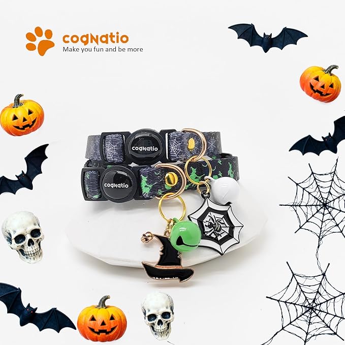 2 Pack Breakaway cat Collars with Bell,Safety Quick Release Pendant Cute Kitten Collar,Adjustable 20-30cm (Halloween3, 20-30cm)