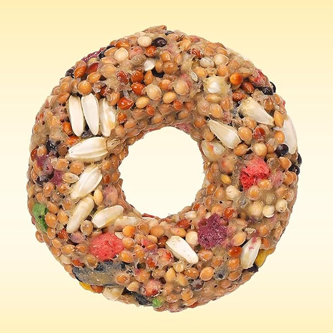 Parakeet Treats - Enrichment Toy, Donut Shaped Grain Teether, Interactive Training Accessory, Foraging Supply | Fun Bird Toys for Lovebirds, Cage Activity, Feeding Entertainment, Daily Play Snack
