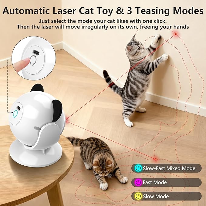 Laser Cat Toys for Indoor Cats, Truly Random Trjajectory, Suction Cup Design, Run Quiet, Interactive Cat Toy Automatic