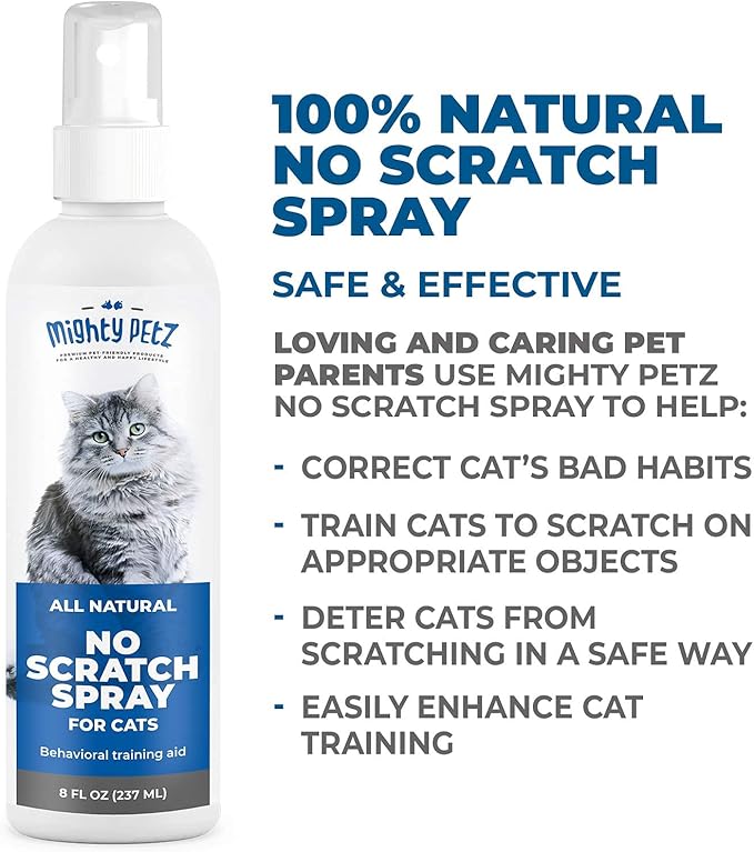 Mighty Petz Cat Deterrent Spray - Cat Indoor Repellent for Furniture, Plants, Couch Protector. Safe, Non-Toxic Anti Scratch Spray Made with Natural Ingredients: Vanilla Cinnamon, 8 oz
