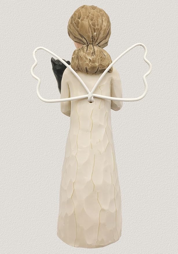 Cat Memorial Gifts for Loss of Cat, Cat Loss Sympathy Gifts, Cat Remembrance Gift in Memory of Passed Away Pet Cat, Resin Cat Angel Figurine for Cat Mom and Cat Lovers, Black
