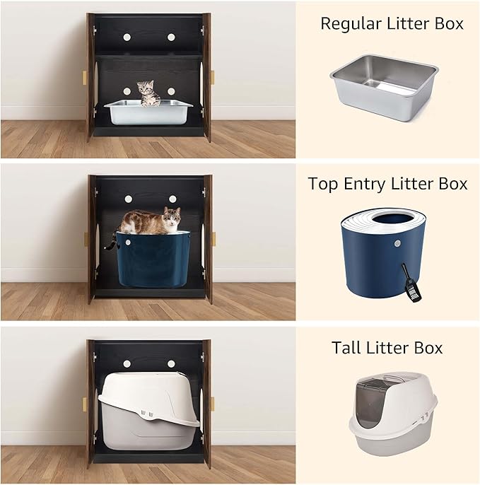 unipaws Tall Cat Litter Box Enclosure with Shelves, Hidden Litter Box Cover for Tall or Top Entry Litter Box, Kitty Enclosed Litter Box Cabinet, Cat Box Furniture, Rustic
