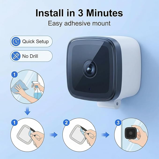 Smart 2K Window Security with Peel-and-Stick Installation, Bluetooth, AI Color Night Vision, 24/7 Continuous Recording for Home Security&Pet Monitoring&Driveway Surveillance (USB 64GB)