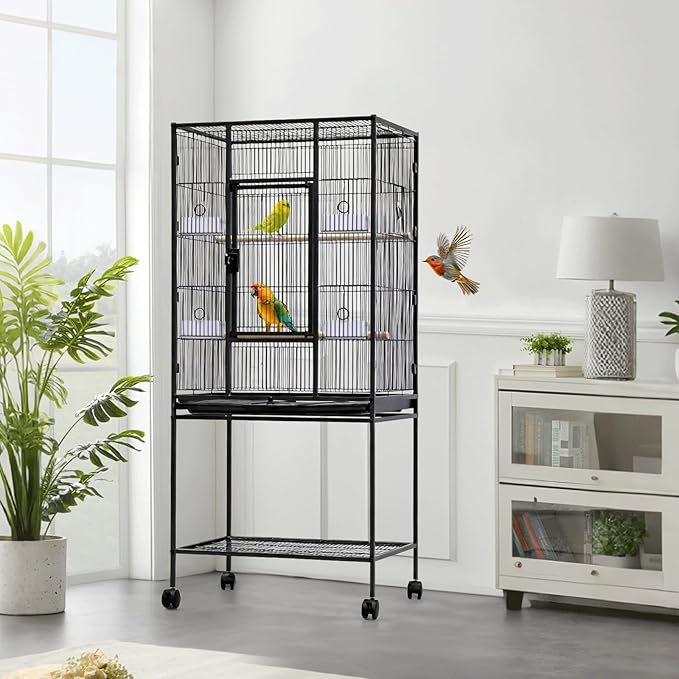 GarveeHome 54" H Large Bird Cage, Bird Cage with Rolling Storage Stands, Feed Bowls, Wide Tall Parrot Cage for Parakeets, Conures, Cockatiel, Cockatoo