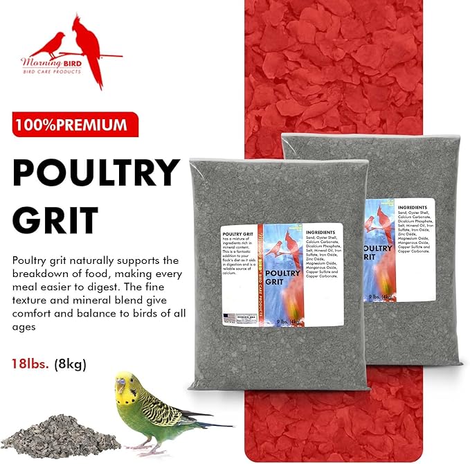 Morning Bird Poultry Grit for Birds 18 lbs (2-Pack, 9 lbs Each) - Mineral-Rich Supplement for Digestion & Calcium Support - Natural Poultry Feed Additive and Chicken Grit for Healthy Birds